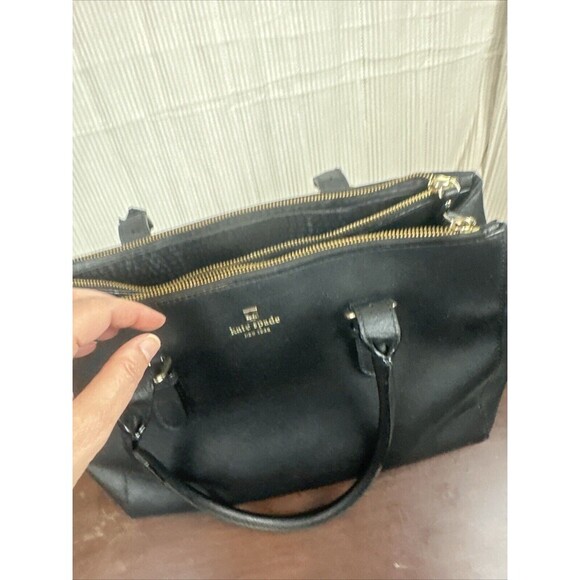 Kate Spade Leather Black Handbag Satchel Style Double Handles Classic Career - Picture 3 of 16